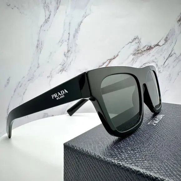 NEW PRADA Sunglasses Black Square Rectangle Gray Lens w/ Box & Case Authentic - Picture 16 of 16